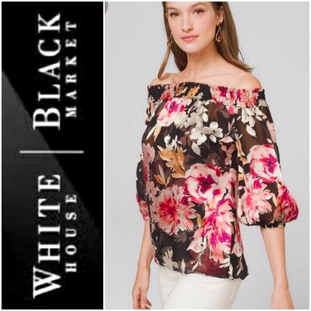 NWOT WHBM Floral Silk Burnout Off Shoulder Top-XXS - Picture 1 of 9